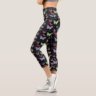 Leggings Capri Leggin elegante de mariposas violeta y azul brilla