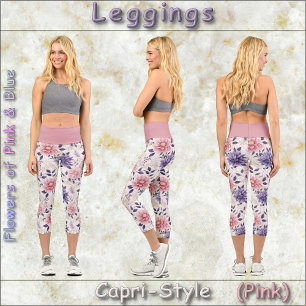 Leggings Capri LEGISLACIÓN DE ESTILO CAPRI - Flores de rosa y azu