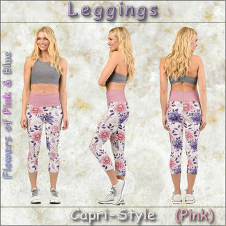 Leggings Capri LEGISLACIÓN DE ESTILO CAPRI - Flores de rosa y azu