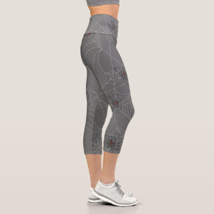 Leggings Capri Leguas de arañas de Halloween telas y calabazas de