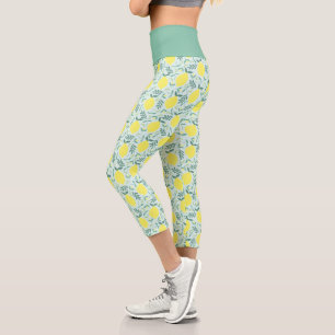 Leggings Capri Lemones frescos de patrón botánico de capri