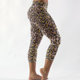Leggings Capri Leopard Fur Animal Print Fun Rosa Gold Metallic