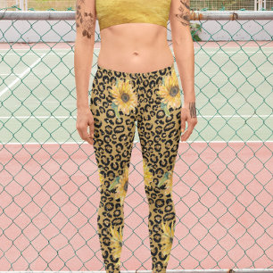 Leggings Capri Leopard Fur Animal Print Sunflower Gold Metallic
