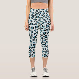 Leggings Capri Leopard Print, Leopard Spots, Blue Leopard