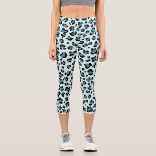 Leggings Capri Leopard Print, Leopard Spots, Blue Leopard