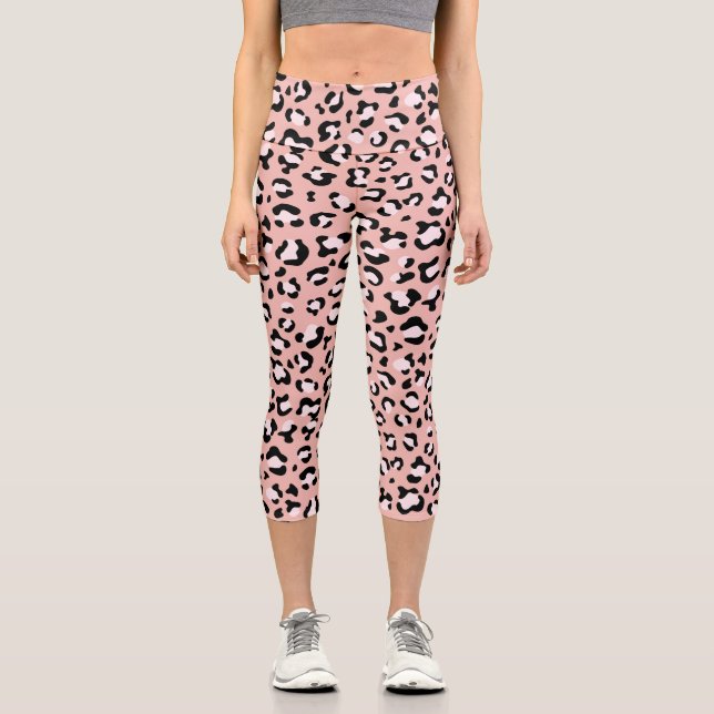 Leggings Capri Leopard Print, Leopard Spots, Pink Leopard (Anverso)