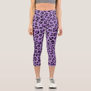 Leggings Capri Leopard Print, Leopard Spots, Purple Leopard