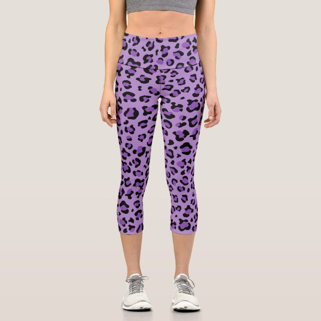 Leggings Capri Leopard Print, Leopard Spots, Purple Leopard (Anverso)