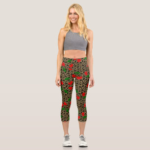 Leggings Capri leopardo de cerezo de forma cardíaca
