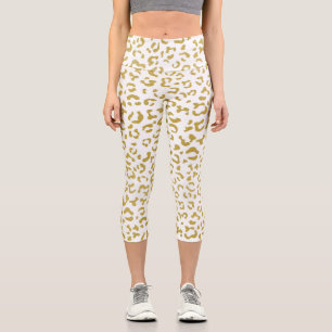 Leggings Capri Leopardo de oro, Purpurina de oro, impresión de le