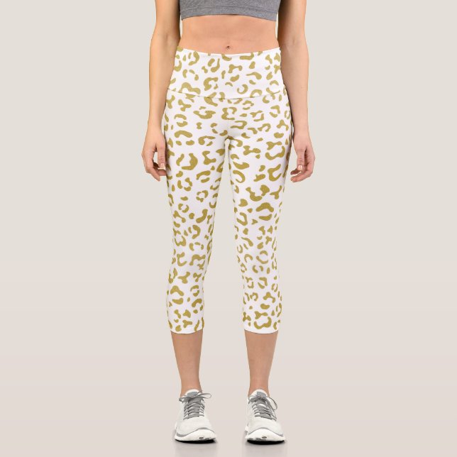 Leggings Capri Leopardo de oro, Purpurina de oro, impresión de le (Anverso)
