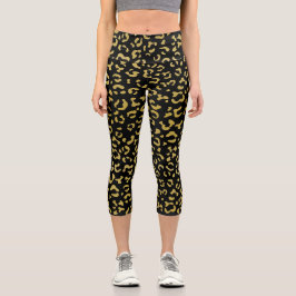 Leggings Capri Leopardo de oro, Purpurina de oro, patrón de leopa