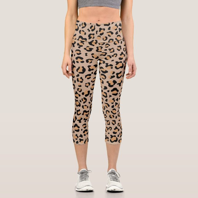 Leggings Capri Leopardo Print, Leopard Spots, Brown Leopard (Anverso)