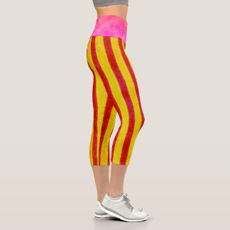 Leggings Capri Leotardos de Capri arcoíris con cintura amarilla d