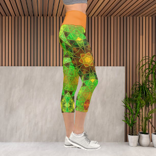 Leggings Capri Leyenda verde y Naranja de flores del Mosaic Kalei