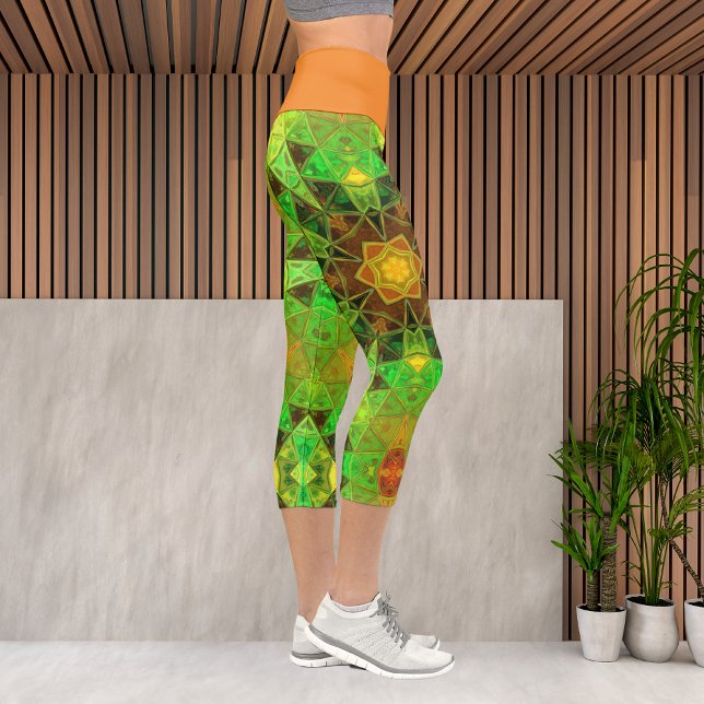 Leggings Capri Leyenda verde y Naranja de flores del Mosaic Kalei (Subido por el creador)