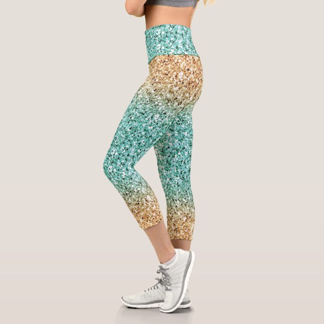 Leggings Capri Leyendas Capri de Ombre Verde-Oro Purpurinas (Izquierda)