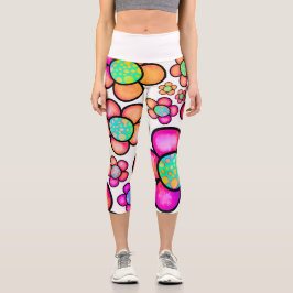 Leggings Capri Leyendas con flores naranjas y rojas