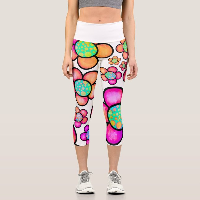 Leggings Capri Leyendas con flores naranjas y rojas (Anverso)