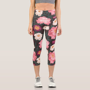 Leggings Capri Leyendas con flores rosadas y rojas