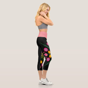 Leggings Capri Leyendas de Capri rosadas negras florales de bonit