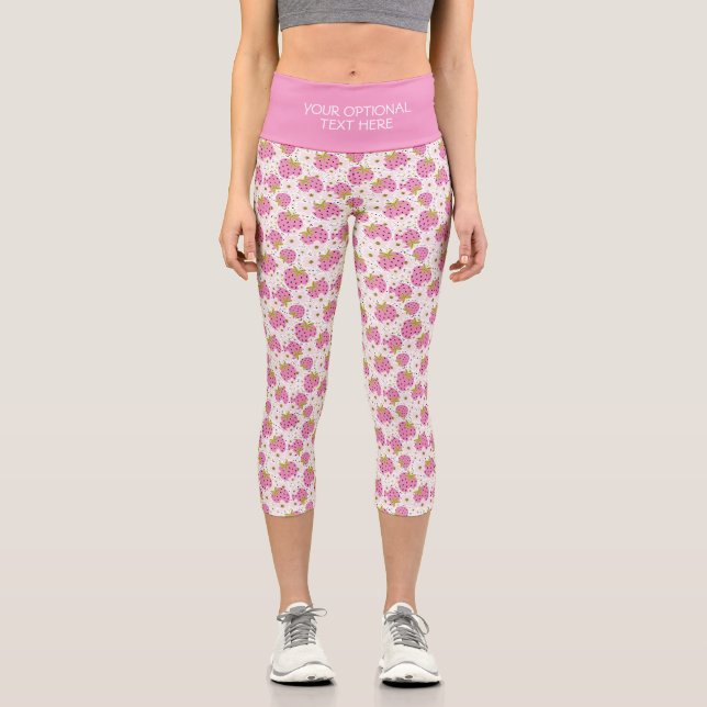 Leggings Capri Leyendas de fresas rosadas de texto personalizado (Anverso)