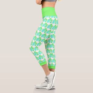 Leggings Capri Leyendas de impresión de la hoja verde pálido