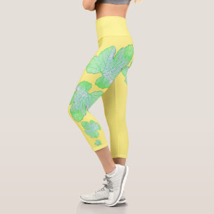 Leggings Capri Leyendas de impresión de la hoja verde pálido