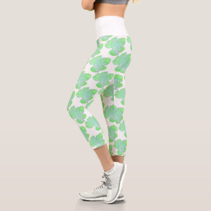 Leggings Capri Leyendas de impresión de la hoja verde pálido