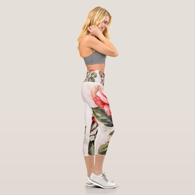 Leggings Capri Leyendas deportivas florales | Ropa activa con Ros (Derecha)