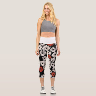 Leggings Capri Leyendas impresas de flores para mujeres