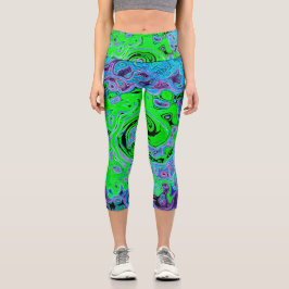 Leggings Capri Lime Green Groovy Resumen Retro Liquid Swirl