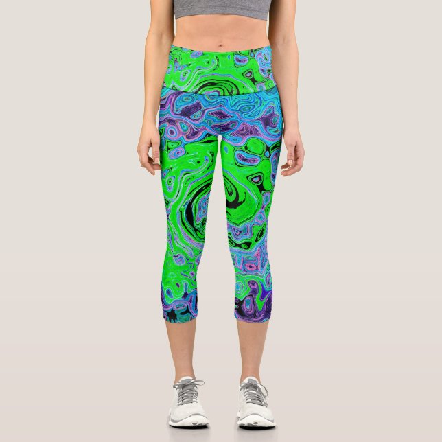 Leggings Capri Lime Green Groovy Resumen Retro Liquid Swirl (Anverso)