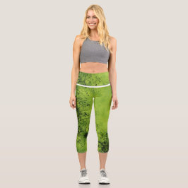 Leggings Capri Lime Green Grunge with Black Accents
