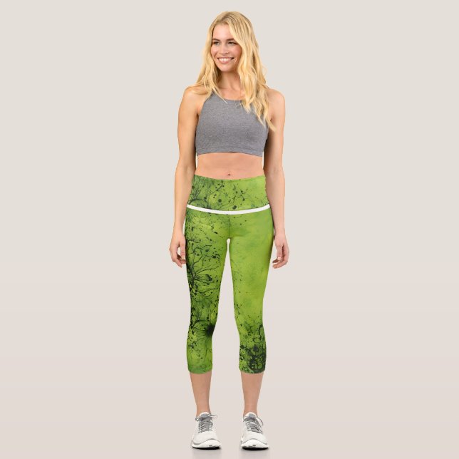 Leggings Capri Lime Green Grunge with Black Accents (Anverso)