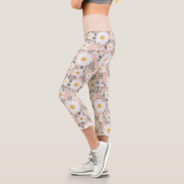 Leggings Capri Linda Flor de Daisy Rosa y Blanca (Izquierda)