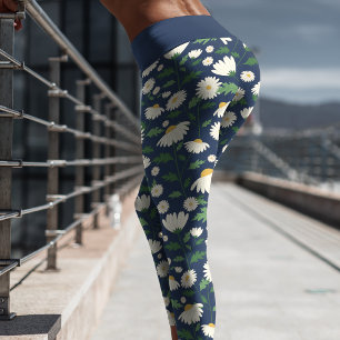Leggings Capri Lindo azul marino y blanco floral margarita