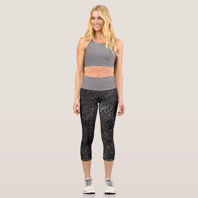 Leggings Capri Lindo estampado de piel de leopardo guepardo negro (Anverso)