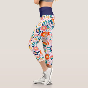 Leggings Capri Lindo Floral Colorido Brillante Flor Silvestre