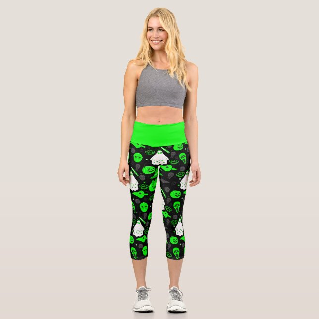 Leggings Capri lindo halloween floral ácido fantasma verde (Anverso)
