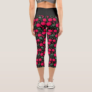 Leggings Capri Lindo patrón de cereza Estética Cereza roja sin