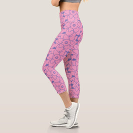 Leggings Capri Lindo patrón floral morado rosa lindo tendencia fi