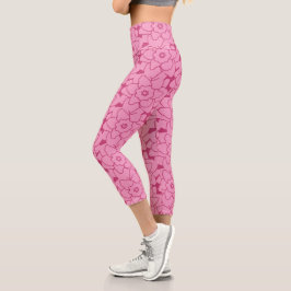Leggings Capri Lindo patrón floral rosa de moda atlético de fitne