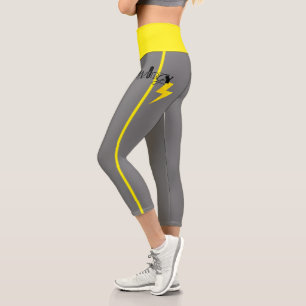 Leggings Capri Línea Amarilla de Energía de Rótulo de trueno de e