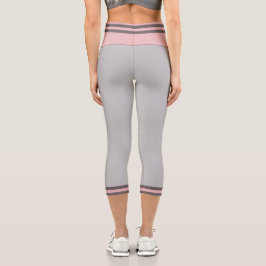 Leggings Capri Línea de banda rosa gris claro de color sólido