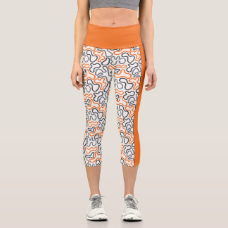Leggings Capri Línea Orgánica Abstracta Blanco Naranja Pasión