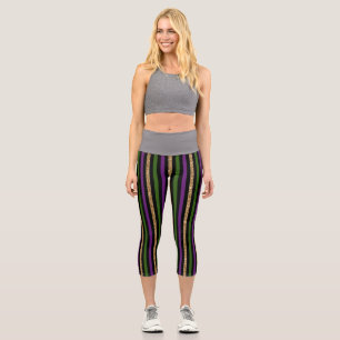 Leggings Capri Línea vertical Mardi Gras Línea dorada NOLA