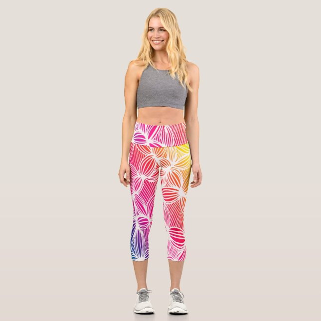 Leggings Capri Líneas curvas de arcoíris (Anverso)