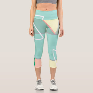 Leggings Capri Líneas de arte abstractas de color rosa turquesa p
