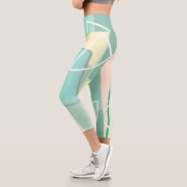 Leggings Capri Líneas de arte abstractas de color rosa turquesa p